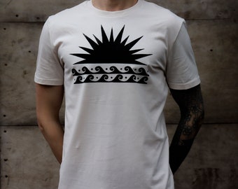 Handprinted Sun Illustration Unisex T-shirt Linocut style 100% Organic Cotton Tees Linocut Print