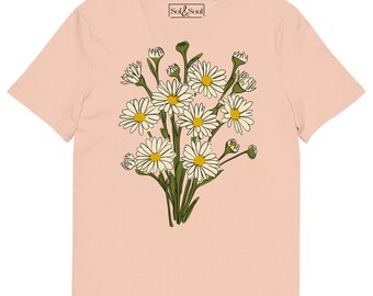 Unisex Organic Cotton T-shirt Daisies Illustration TShirt Abstract Art Daisies Shirt