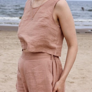 SOMA Linen Crop Top–Boho Yoga Top for Women, Minimalist Natural Tank, Breathable Summer Blouse, Eco-Friendly Clothing