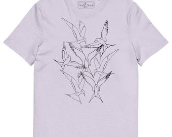 Unisex Organic Cotton T-shirt Birds Illustration Minimalism Style TShirt