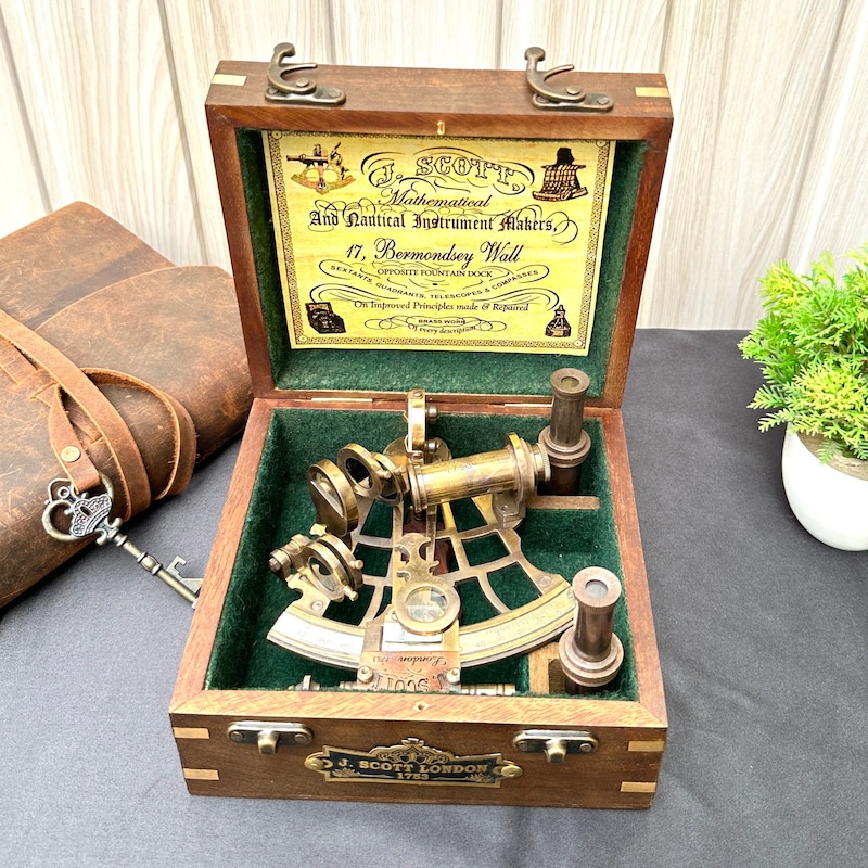 Sextant Nautique En Laiton Avec Boussole - Reproduction Antique, Marine, Navigation, Kelvin & Hughes