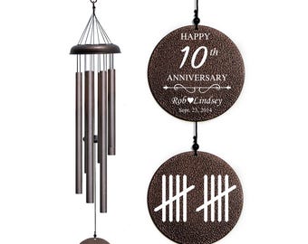 10th Anniversary Gift, Personalized wind Chime for anniversary, Anniversary gift for Her, 10 Tally marks engraved, 10th wedding anniversary