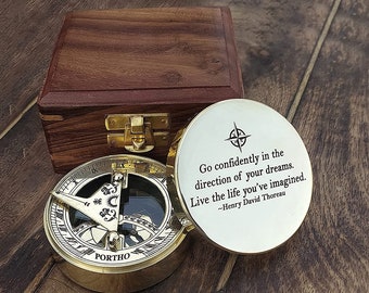 Personalized Working Sundial Compass, Engraved Compass, Anniversary Gift Compass, Compass For Husband, Valentines Day Gift, Couples Gift