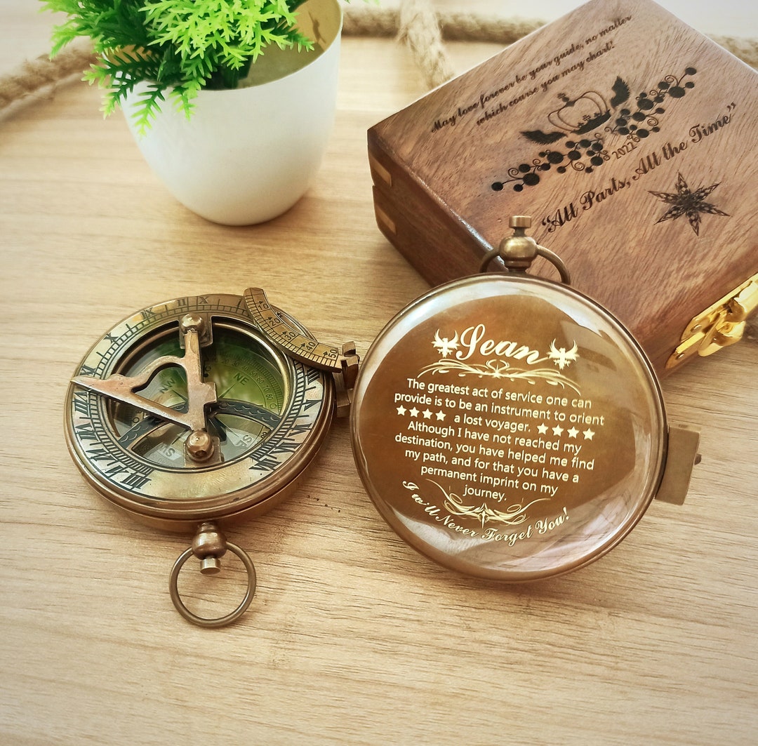 Personalized Sundial Compass, Engraved Compass, Anniversary Gift Compass, Compass for Husband