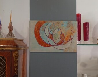 Painting on Wood Panel Abstract Geometric Art Singular Raw Outsider Vintage