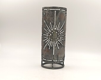 Tealight holder Vintage Brutalist welded sheet metal 80's Art Brut Tribal candle holder metal modernist wrought iron midcentury