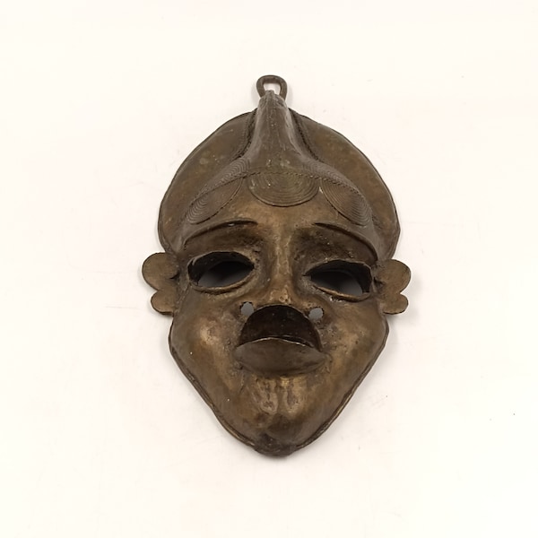 Masque africain en bronze Akan Côte d'Ivoire masquette passeport ancien vintage