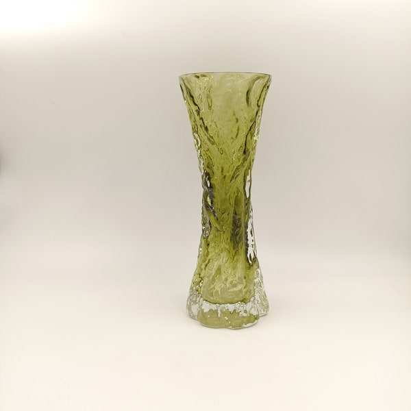 Vase en verre givré vert Ingrid Glass vintage midcentury design 60 70's