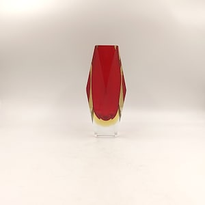 Vintage Geode Vase in Murano glass Sommerso Two-tone Red Yellow 60s 70&#39;s Midcentury design