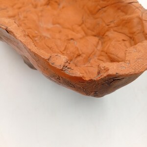 Pode incluir: Um vaso de terracota com uma superf&iacute;cie &aacute;spera e texturizada. O vaso tem formato oval e uma abertura larga e rasa.