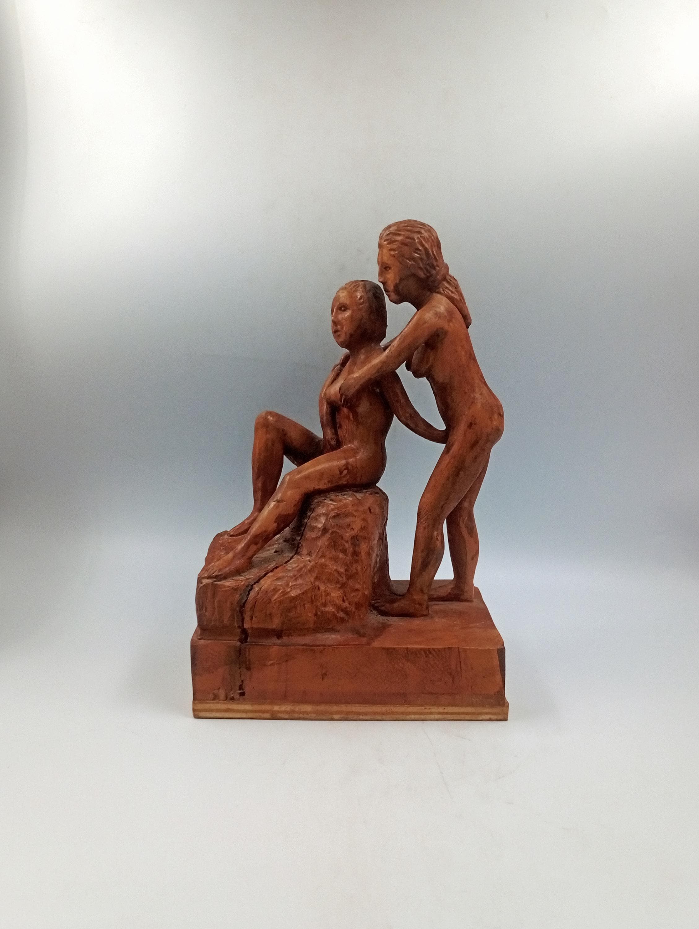 9973665 Sculpture En Bronze Érotique Couple Satyr Avec Nymphe 9x5x9cm