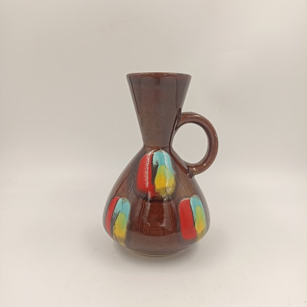 Vase vintage diabolo sablier à anses Poët Laval France signé Elise design rockabilly années 60 70