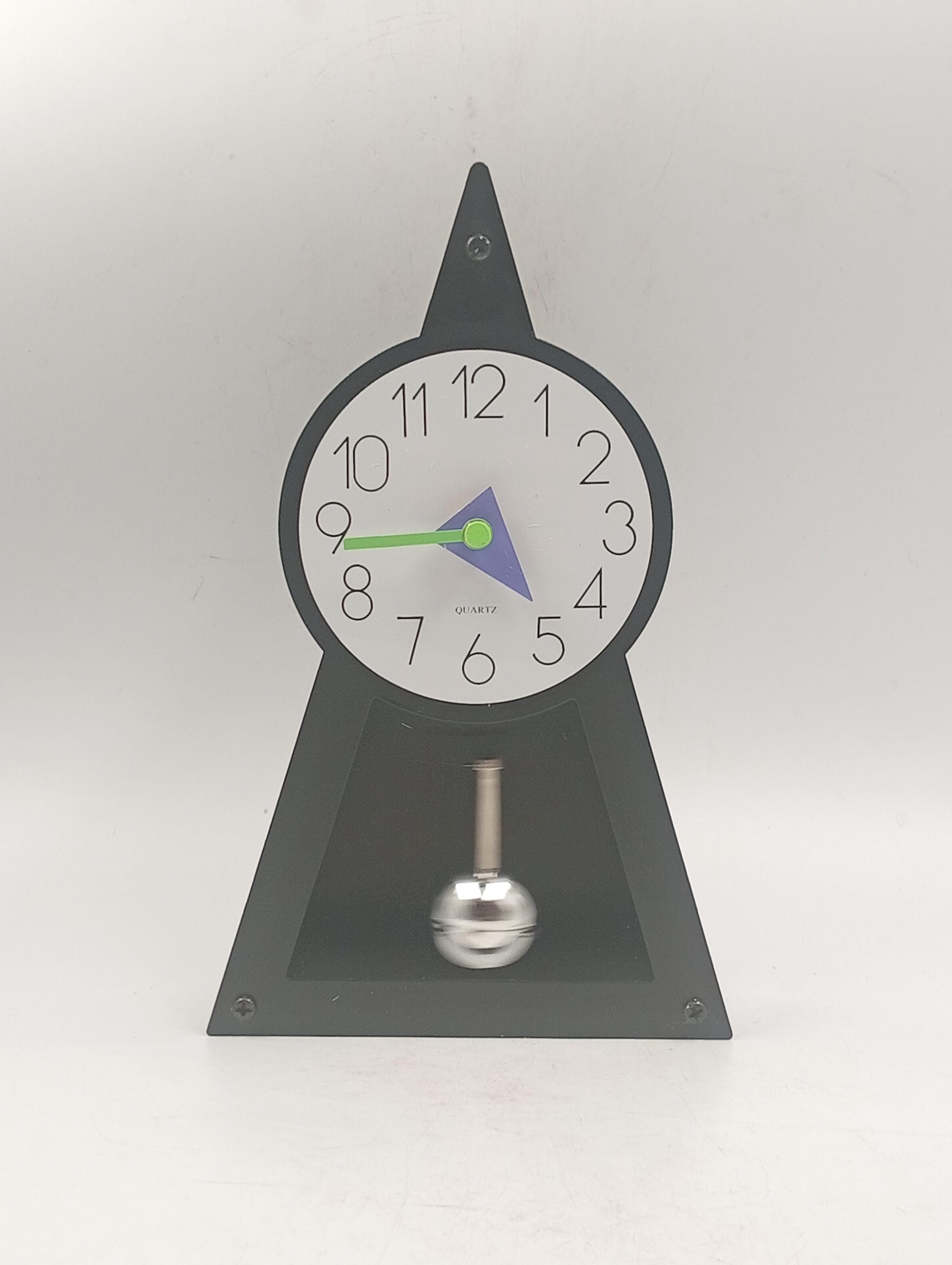 Pyramid Clock With Pendulum Design Postmodern Vintage 80's 90's
