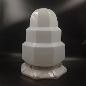 Large Globe Ceiling Lamp Art Deco Skyscraper Opaline White Glass 1920s 1930s Geometric Modernist Building