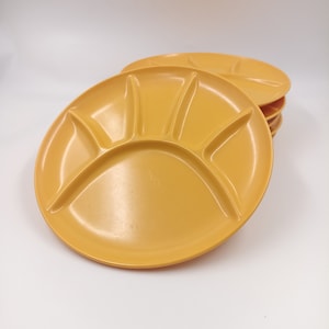 Set of 6 vintage Carnelian France melamine yellow orange fondue plates 60s 70s Pop Space Age Design