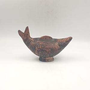 Zoomorfiskfigur, patinerad terrakottakeramik, vintage 1900-tals studiokeramik