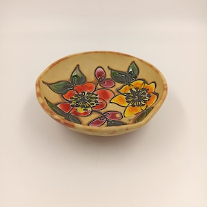 Vintage ceramic cup Vallauris flower decoration Raymonde Leduc pottery 60&#39;s 70&#39;s