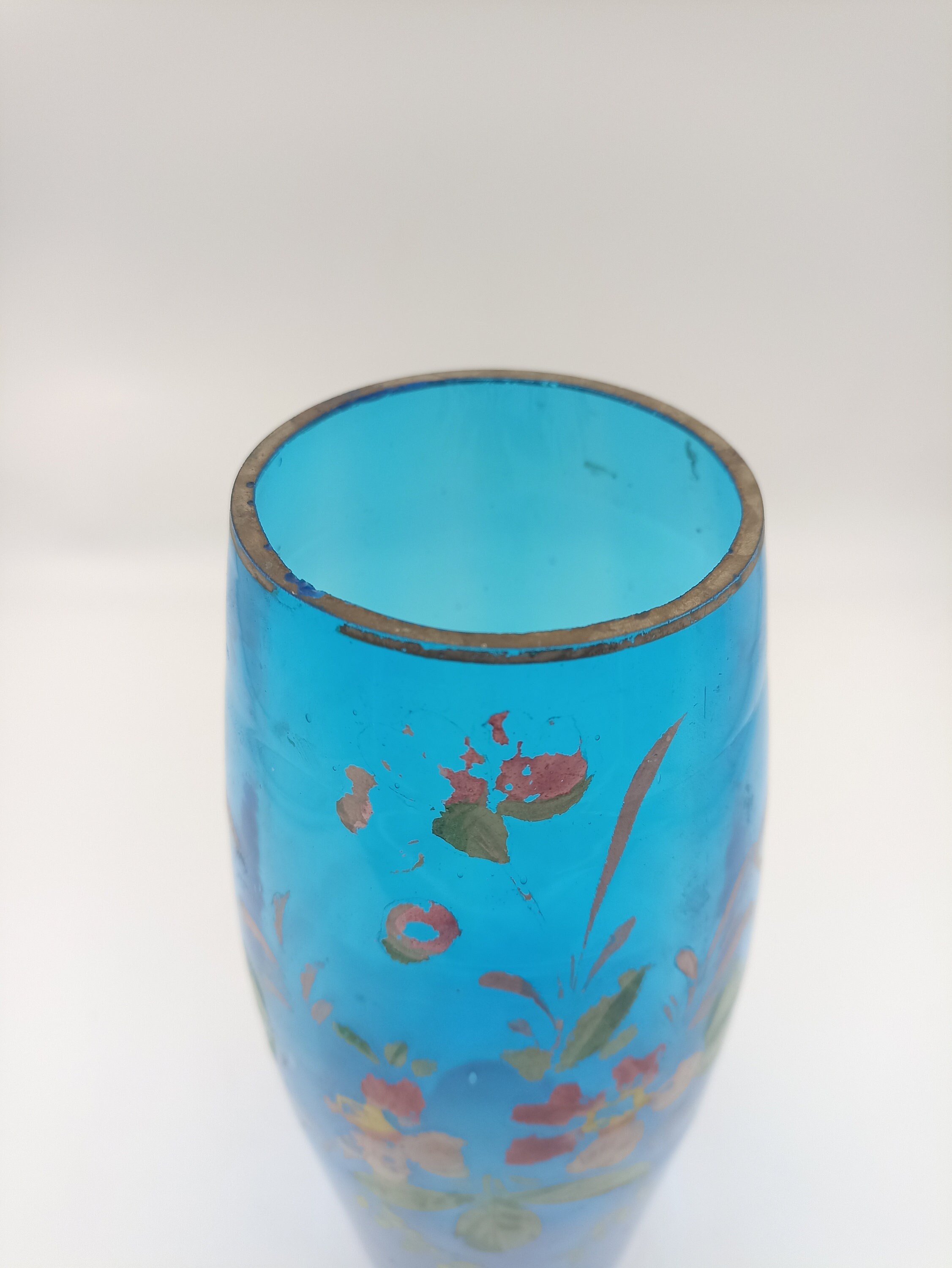 Antique Blown Glass Vase Painted Floral Decor Art Nouveau Etsy