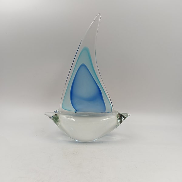 Grande sculpture voilier verre Murano Sommerso bateau midcentury vintage années 70 80's