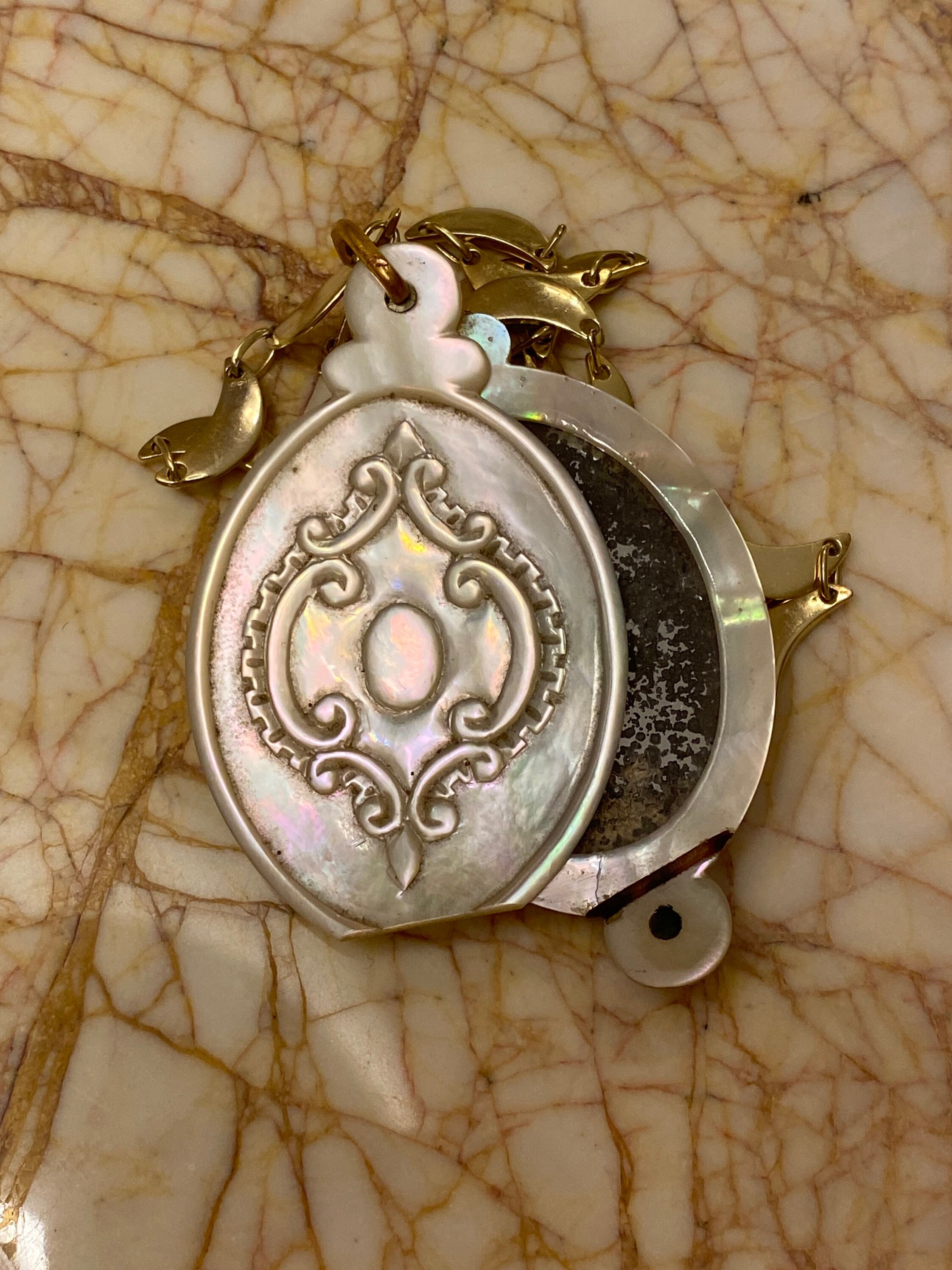Antique French Slide Locket With 14k Bail | LARGE Mother of Pearl ...