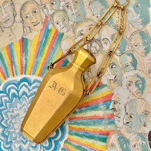 Unusual 18k Belle Epoque Bottle Pendant with Chain
