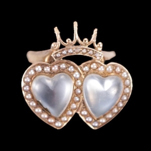 Anillo antiguo de corazones coronados de 14 quilates / Anillo Luckenbooth / Joyería sentimental