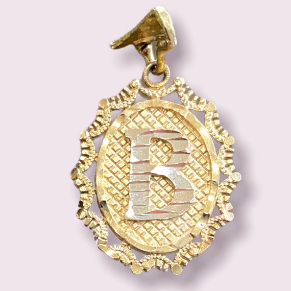 14k Gold B Initial Charm Pendant 