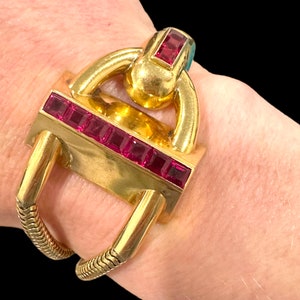 Retro-era French 18k and Calibrated Ruby Bracelet