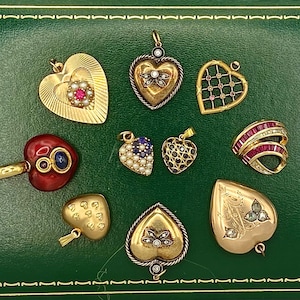 Assorted Solid Gold Antique and Vintage Heart Pendants