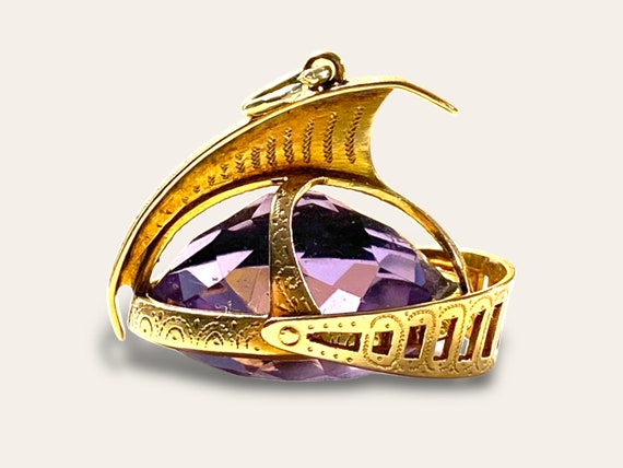 Vintage 18k and Amethyst Knight Amulet Pendant - image 4