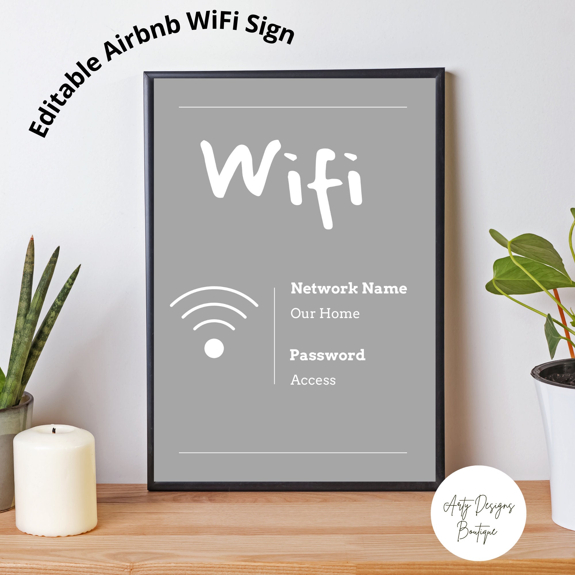 Editable Modern Wifi Sign, Airbnb Password Printable, Rental Home ...