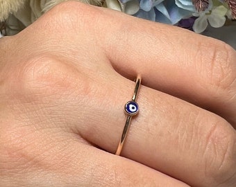 Evil Eye Ring,Mini Evil Eye Stackable Ring,Good Luck Ring,Dainty Ring,Gift For Her,Minimal Ring,Protection Sign Ring,Mother's Day Gift Ring