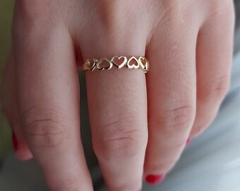 Heart Ring 8K 14K 18K 22K Solid Gold,925 Sterling Silver,Love Ring,Multi Heart Ring,Dainty Ring,Gift for Her,Valentine's Day,Mother's Day