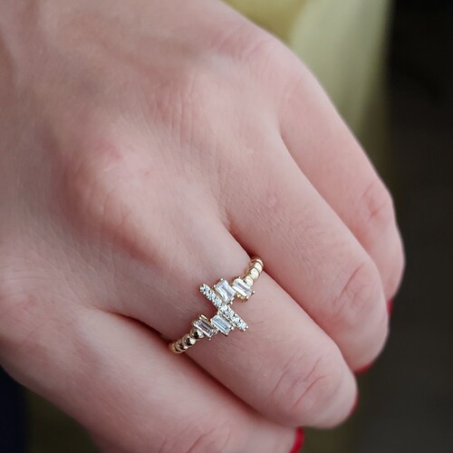 14 shops K Baguette Gold Ring ,Baguette with Zircon ,Gold Ring,Minimalist Ring