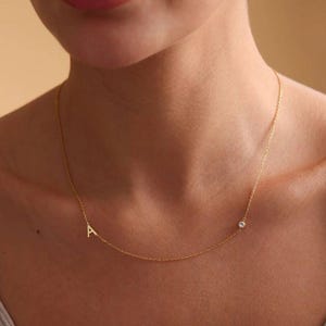Letter Necklace,Gold Letter Necklace and Solitaire 14k,Gold Necklace,Minimal Jewelry, Valentine's Day Gift,Delicate Layered Necklace