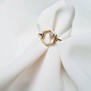 14K Gold Hexagon Ring, Geometric Knuckle Ring, Hexagon Stacking Band Ring, Dainty Wedding Ring,  Design Gold Ring Silver Ring