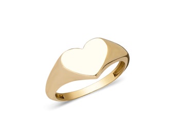 14k Solid Gold Heart Signet Ring, Personalization Ring, Customized Ring for Her, X Large Heart Ring