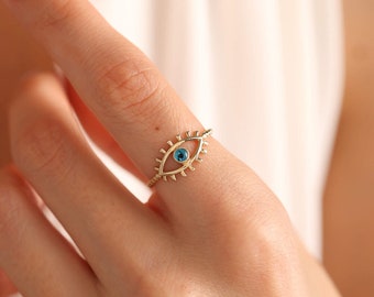 Eye Ring,Mini Eye Stackable Ring,Good Luck Ring,Dainty Ring,Gift For Her,Minimal Ring,Protection Sign Ring,Mother's Day Gift Ring
