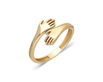 Hug Ring,Hugging Hands Ring,Two Hand Gold Ring,Hand Ring,Love Hugging Hands,Gift Ring,Mother's Day,Minimalist Ring,Open Hand Ring