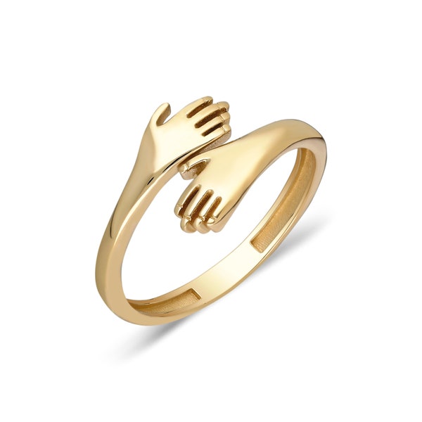 Umarmungsring, Umarmungshandring, Zweihandgoldring, Handring, Liebesumarmungshände, Geschenkring, Muttertag, minimalistischer Ring, Ring mit offener Hand