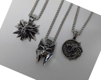 Collier The Witcher - Médaillon Tête De Loup De Geralt, Acier Inoxydable, Chaîne 60cm - Cosplay, Cadeau Fan