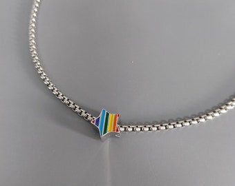 Collar arco iris. Bandera del arco iris. Collar hipoalergénico de acero inoxidable con estrella arcoíris esmaltada