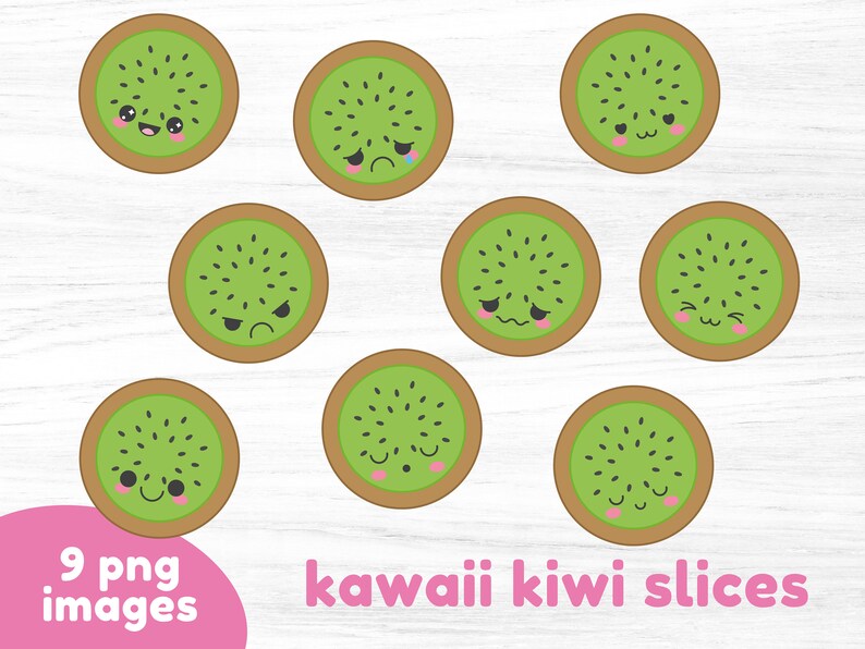 Kawaii Kiwi Slice Clipart Kiwi Clip Art Cute Face Fruit PNG Etsy
