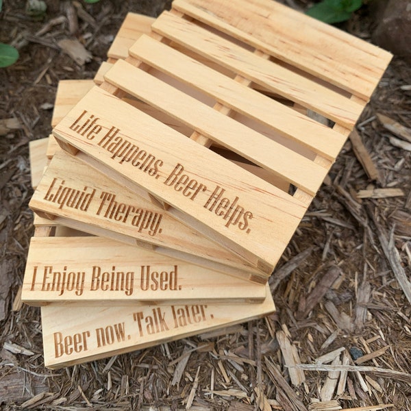 Pallet Coasters 4 pk | Wooden Coasters | Laser Engraved | Farmhouse Decor | Outdoor Decor | Lakehouse Decor