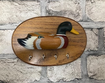 Wood Carved and Painted Mallard Key Holder