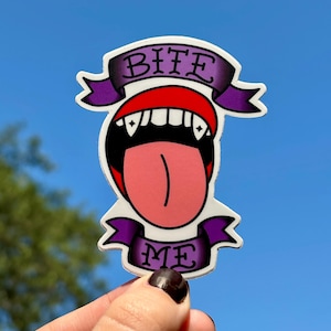 Bite Me Vampire Die-Cut Sticker, Waterproof Tattoo Style