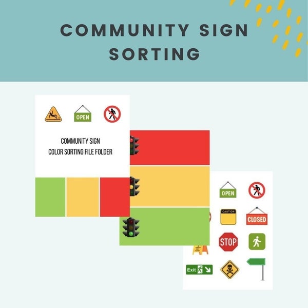 Community Sign Color Sorting l File Folder, Adapted Book, Learning Activity