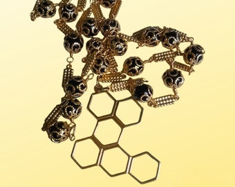 Collier abeille en nid d'abeille, bijoux pollinisateurs en perles dorées et noires