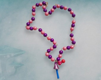 Collier champignon fantaisiste, pendentif perlé rose pourpre, bijoux de conte de fées