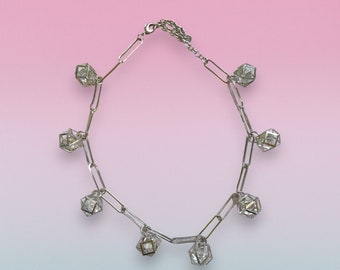 Ras de cou géométrique globes de cristal, collier chaîne en argent
